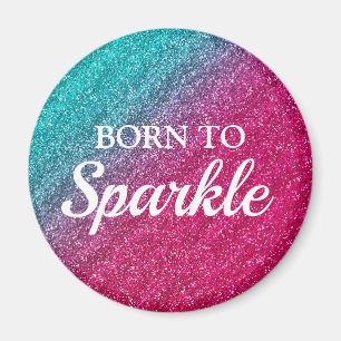 Imán Azul Brillante y Glitter Rosa Oscuro Nacido para B