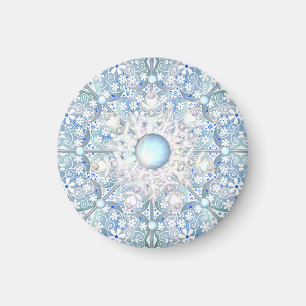 Imán azul claro de encaje cerámico y copo de nieve