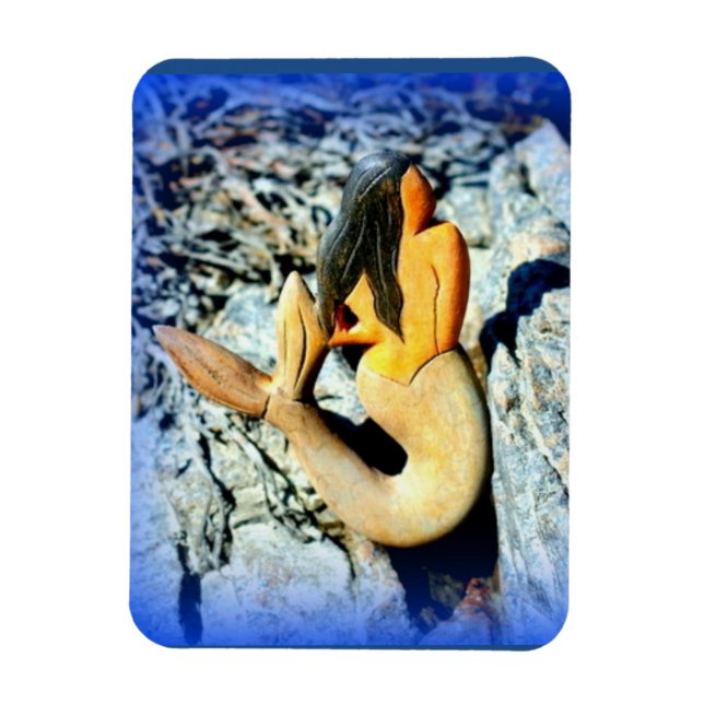 Imán azul de sirena de pelo negro (Vertical)