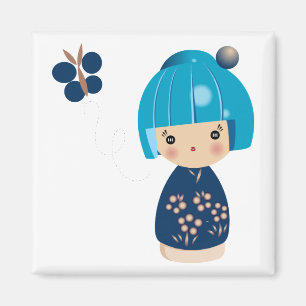 Imán azul del trío de Kokeshi