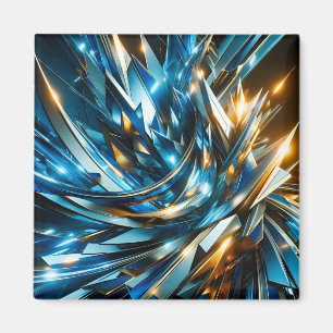 Imán Azul Dorado Futurista Abstracto Metálico Geométric