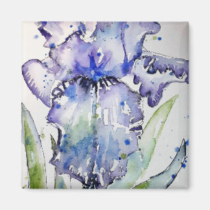 Imán Azul Iris Art Flor de color de agua floral Art