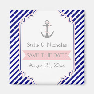 Imán Azul marino, rosa náutico boda Save the Date