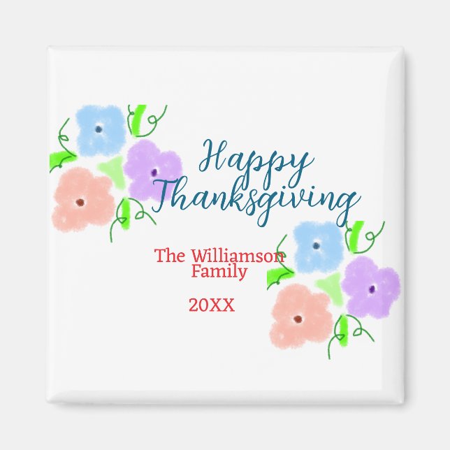 Imán Azul morado rosa feliz acción de gracias agregar f (Frente)