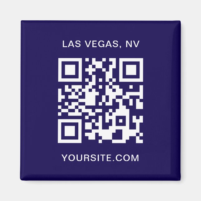 Imán Azul Oscuro y Blanco Promo Código QR Moderno (Frente)