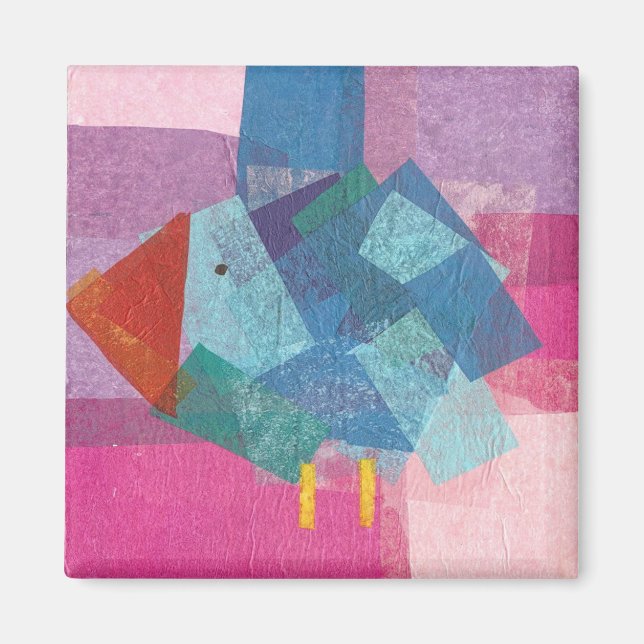 Imán azul pájaro sobre rosa (Frente)