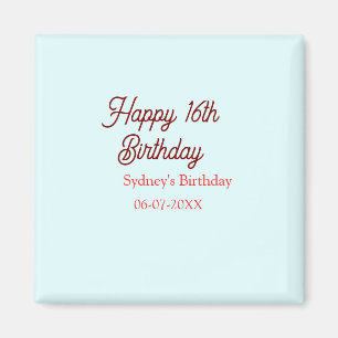 Imán Azul pastel rojo feliz cumpleaños 16 nombre fecha