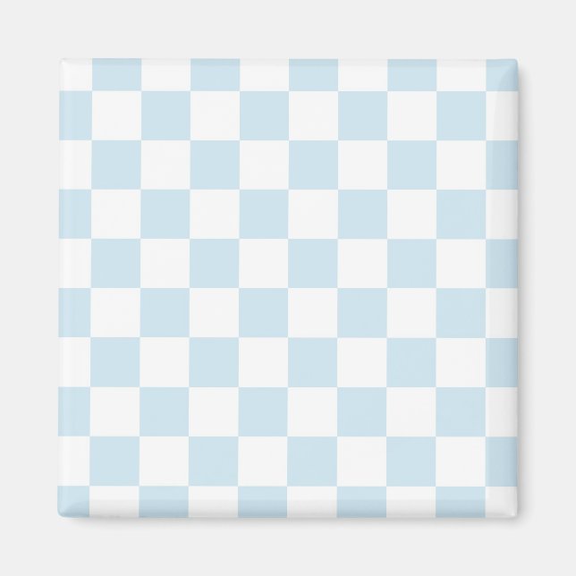 Imán Azul pastel y tablero de ajedrez blanco (Frente)