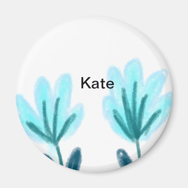 Imán Azul púrpura a acuarela floral añadir nombre de te (Frente)