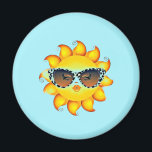 Imán azul redondo con Emoji solar de vidrio solar<br><div class="desc">Colección Fiesta de verano de emoji</div>