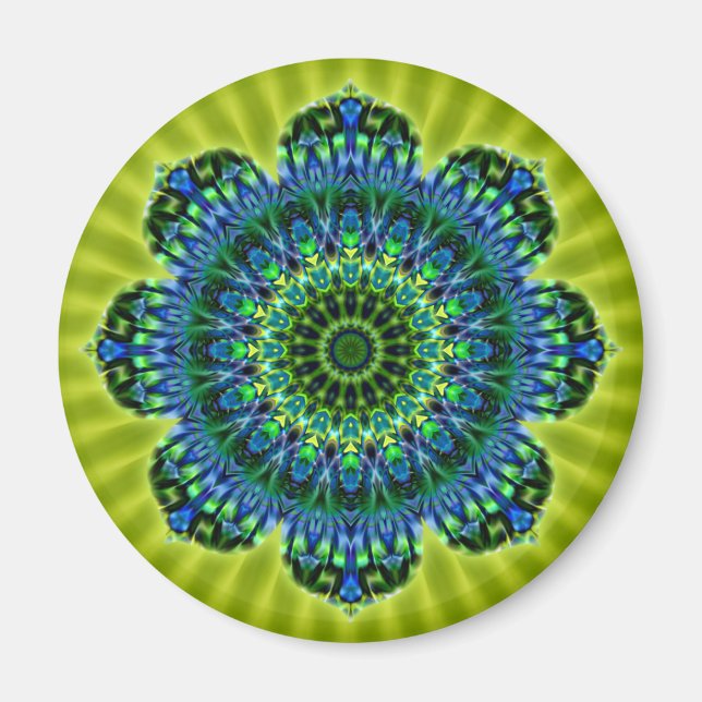 Imán azul verde Mandala | flor ligera (Frente)