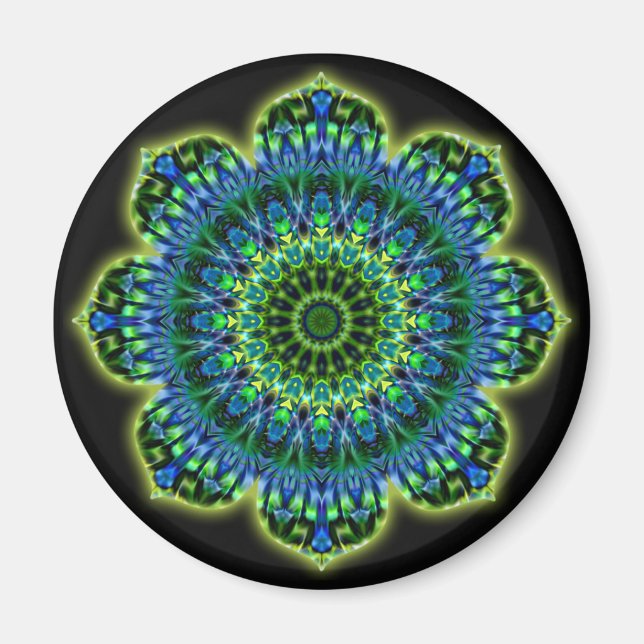 Imán azul verde Mandala | negro (Frente)