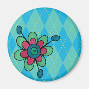 Imán Azul y Aqua Argyle y Flores