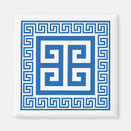 Imán azul y blanco con llave griega