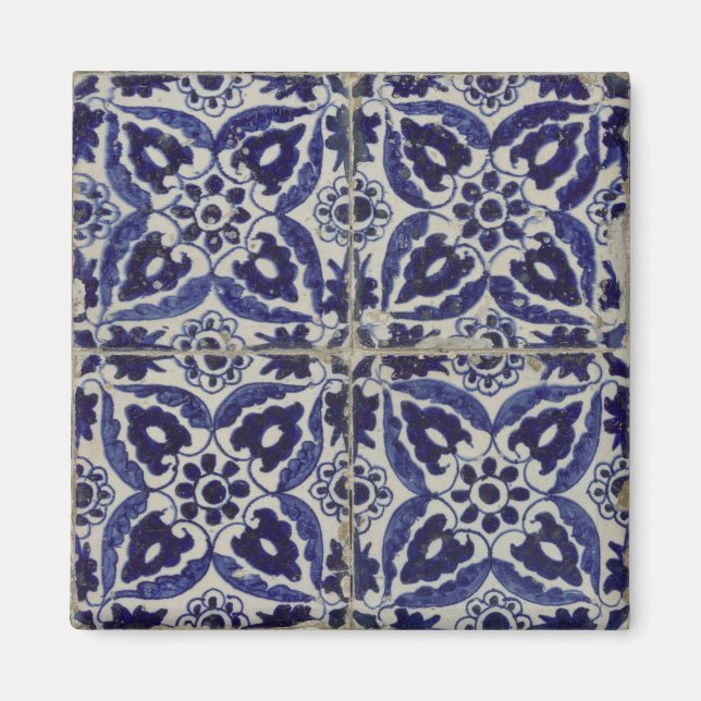 Imán Azulejo azul azul blanco geométrico ruso italiano (Frente)