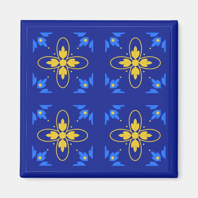 Imán Azulejo azul y amarillo (Frente)