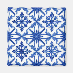 Imán Azulejo de baldosas Floral Azul Blanco Patrón