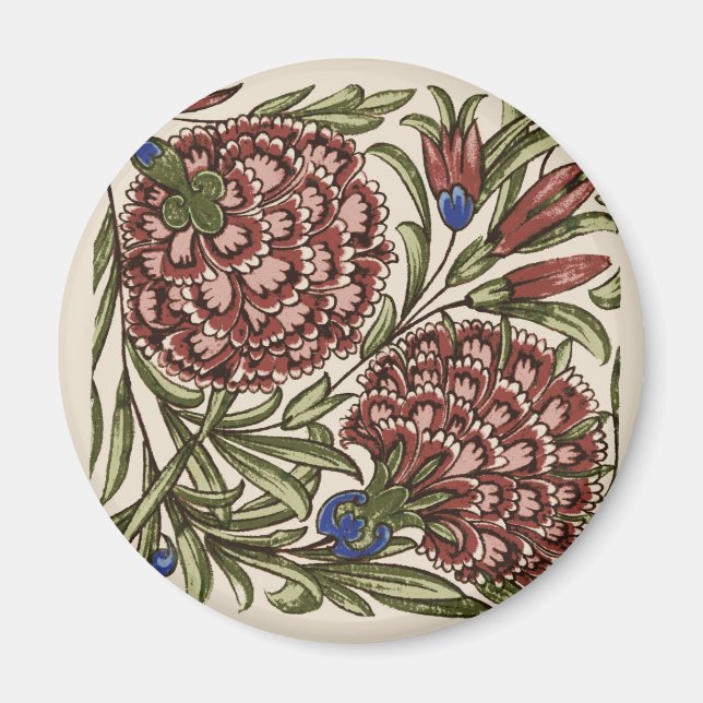 Imán Azulejo de Flor de Clavel Antiguo Rústico Arte De  (Frente)