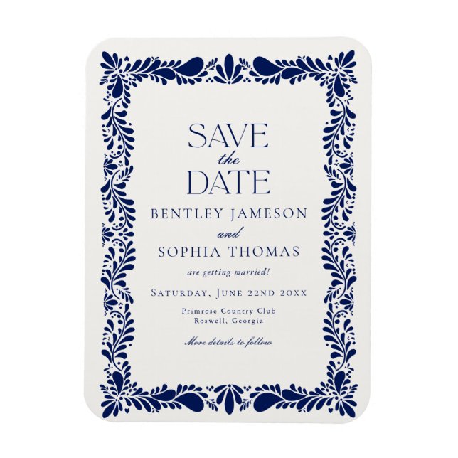 Imán Azulejo de Talavera español Fiesta Save the Date (Vertical)