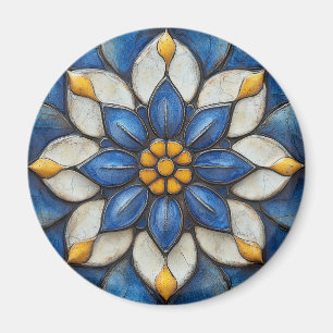 Imán Azulejo floral Blanco azul y amarillo