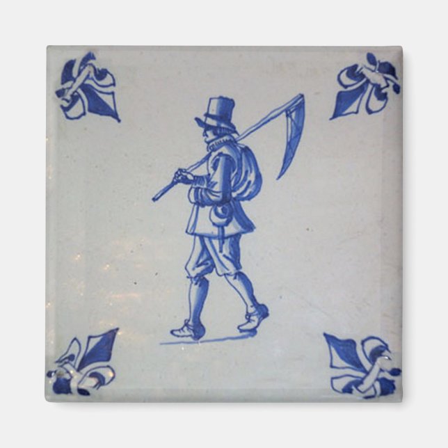 Imán Azulejos azules de Delft - Ducha que lleva el zigz (Frente)