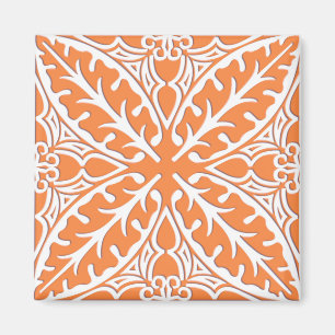 Imán Azulejos marroquíes - naranja coral y blanco