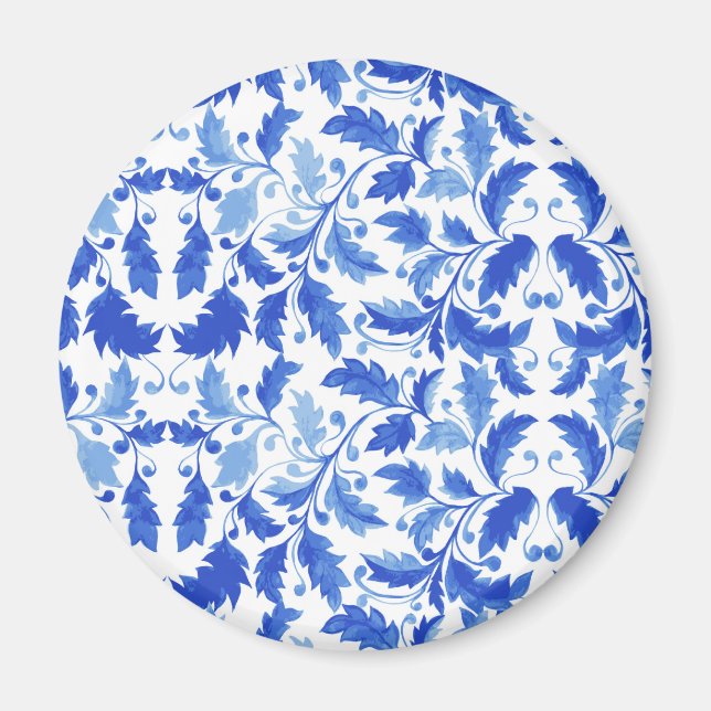 Imán azulejos portugueses Flores y hojas azules (Frente)
