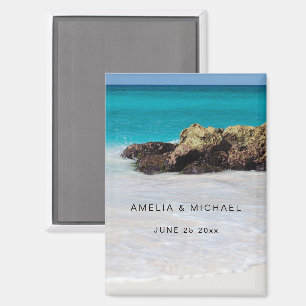 Imán Azure Sea Sandy Beach Photo Wedding Save the Date