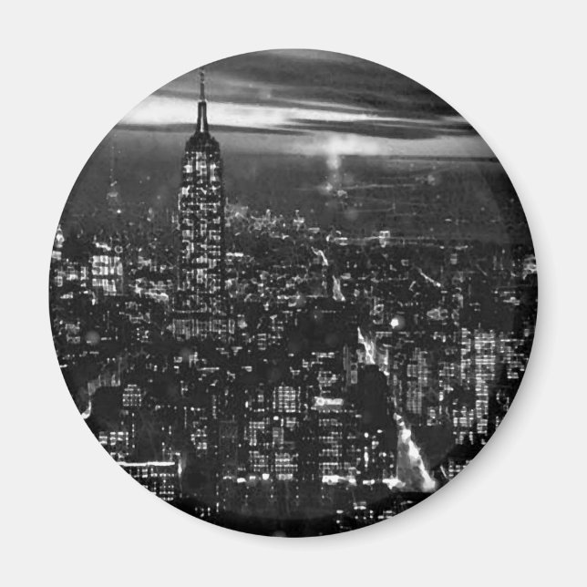 Imán B&W New York City por la noche (Frente)