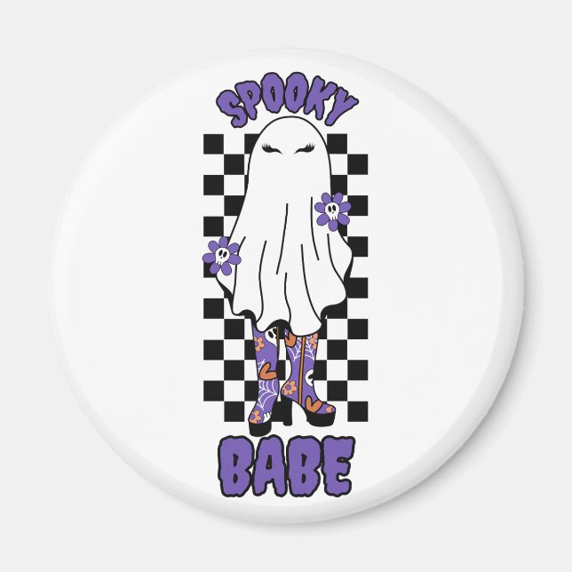 Imán "Babe espantado" Mujer Halloween Fantasma Retro Pú (Frente)