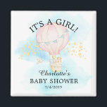 Imán Baby Animals Hot Air Balloon Baby Shower Favor<br><div class="desc">Hermosas acuarelas de animales bebés con globo de aire caliente rosa montan un favor de un imán de ducha bebé con un elefante,  jirafa,  zorro y conejo para una niña.</div>
