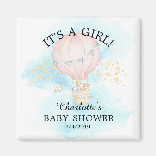 Imán Baby Animals Hot Air Balloon Baby Shower Favor (Frente)
