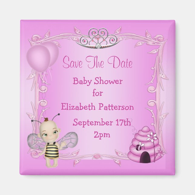 Imán Baby Bee Pink Princess Baby Shower Save The Date (Frente)
