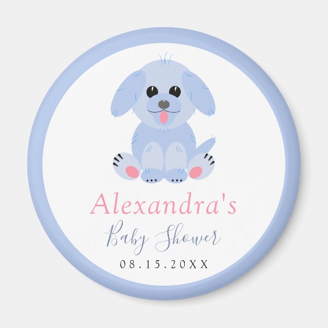 Imán Baby Boy Shower Puppy Blue personalizado (Frente)