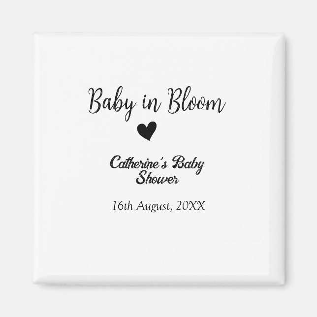 Imán Baby in bloom baby shower simple black heart date (Frente)