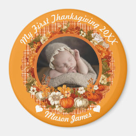 Imán Baby’s First Thanksgiving Fall Floral Photo