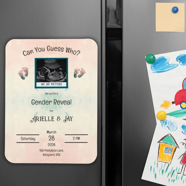 Imán Baby Shower "Adivina quién" de género revela ultra (Baby Shower Ultrasound Gender Reveal Invitation Magnet)