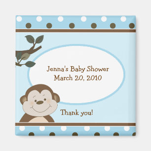 Imán Baby Shower Bambino Cute Monkey Blue Favor