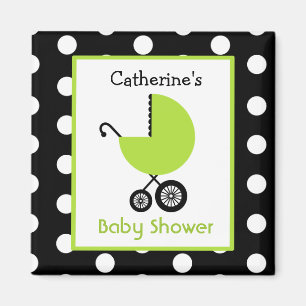 Imán Baby Shower - carro y lunares verdes