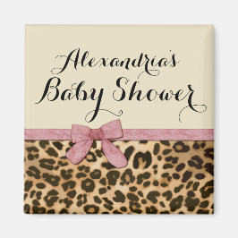 Imán Baby Shower Chica Fancy Leopard Pink Bow