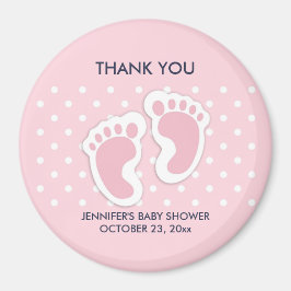 Imán Baby Shower de huellas de bebé de raza rosa