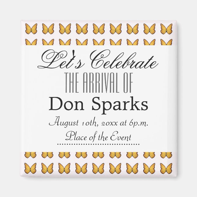 Imán Baby Shower de mariposa (Frente)