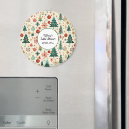 Imán Baby Shower de patrón de invierno festivo