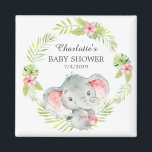 Imán Baby Shower Favnet de Elefante de la Selva<br><div class="desc">Magnate de elefante de la jungla para una ducha de bebé para chicas. Cambie el fondo haciendo clic en el personalizar y utilice nuestro selector de color!. Artículos coincidentes disponibles en nuestra tienda.</div>