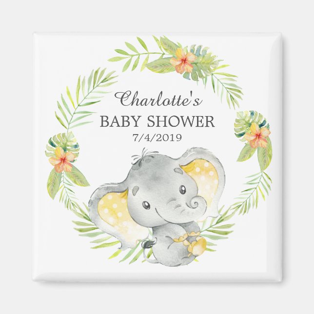 Imán Baby Shower Favnet de Elefante de la Selva (Frente)