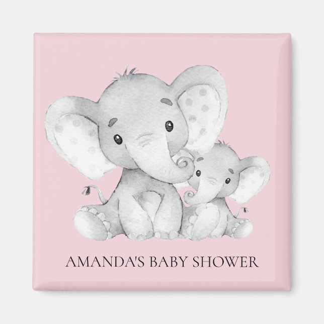 Imán Baby Shower Favorito de Elefante Rosa (Frente)
