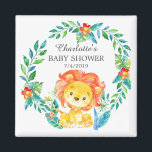 Imán Baby Shower Favorito de León de la Jungla<br><div class="desc">Magnate de león de la jungla para una ducha neutra,  chica o para niños. Cambie el fondo haciendo clic en el personalizar y utilice nuestro selector de color!. Artículos coincidentes disponibles en nuestra tienda.</div>