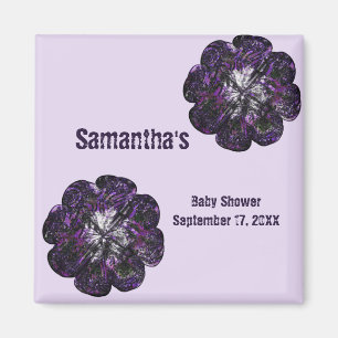 Imán Baby Shower Keepsake Purple Flowers Baby Girl