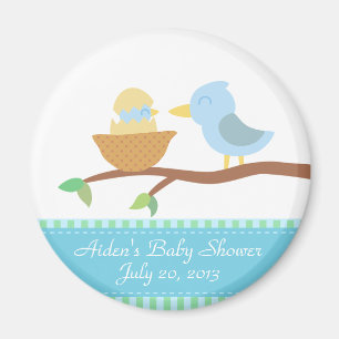 Imán Baby Shower: Lindo pájaro azul con bebé recién nac