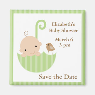 Imán Baby Shower neutral de paraguas verdes